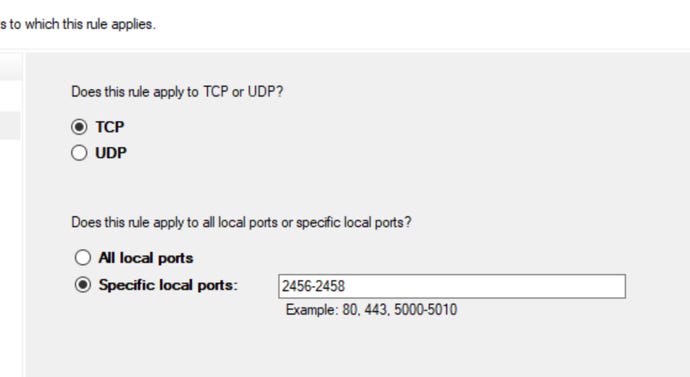 A screenshot of part of the process of creating a new rule in Windows Firewall to allow Valheim dedicated server hosting.